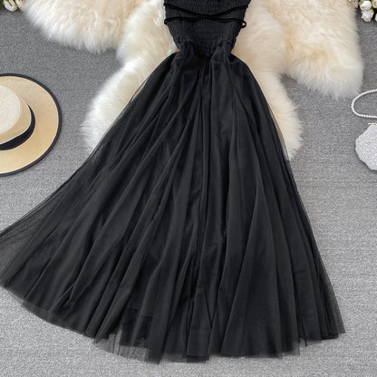 Black Tulle Off Shoulder Dress Fashion Girl Dress  10755