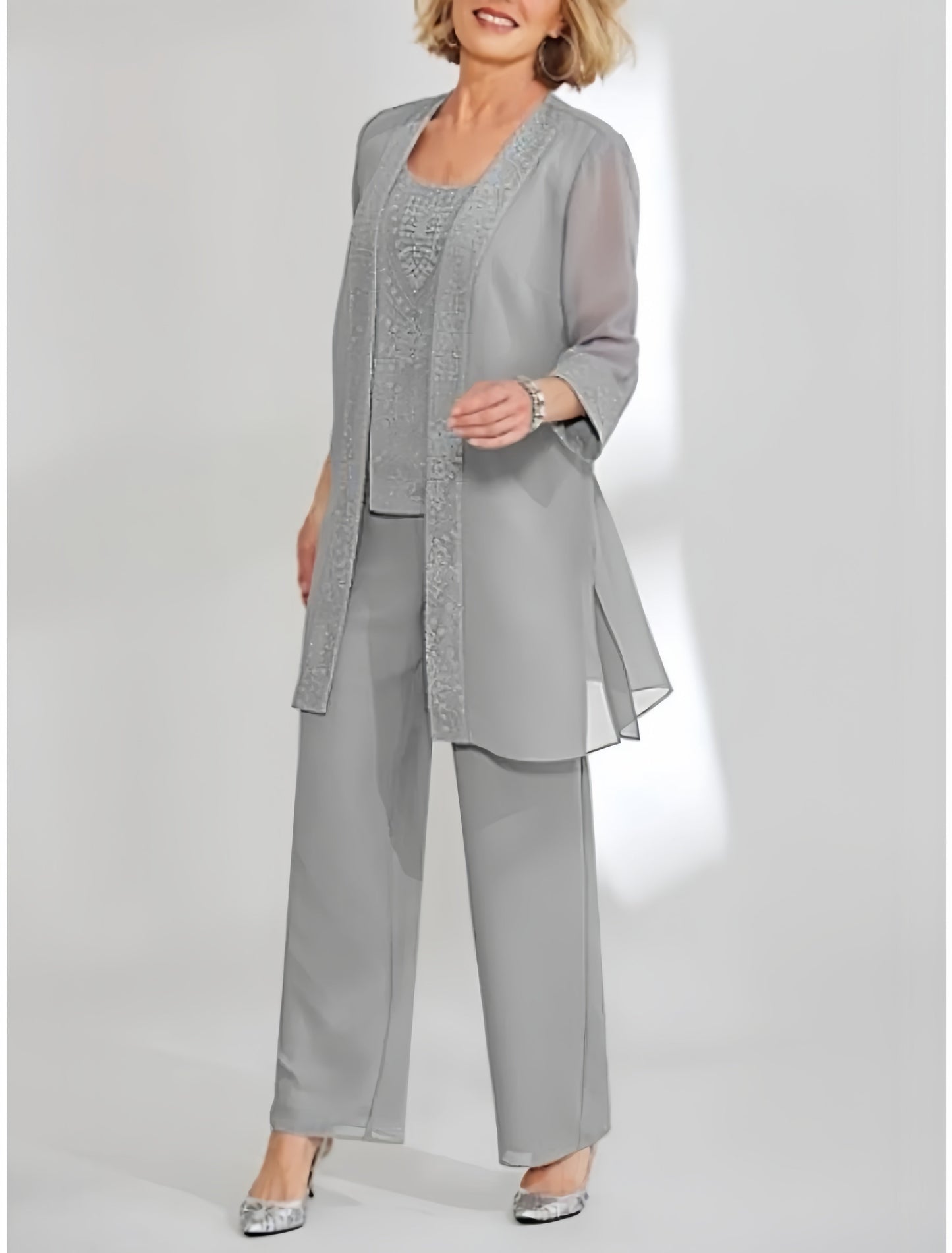 Chiffon Scoop Ankle-Length Mother of the Bride Pantsuits with Jacket