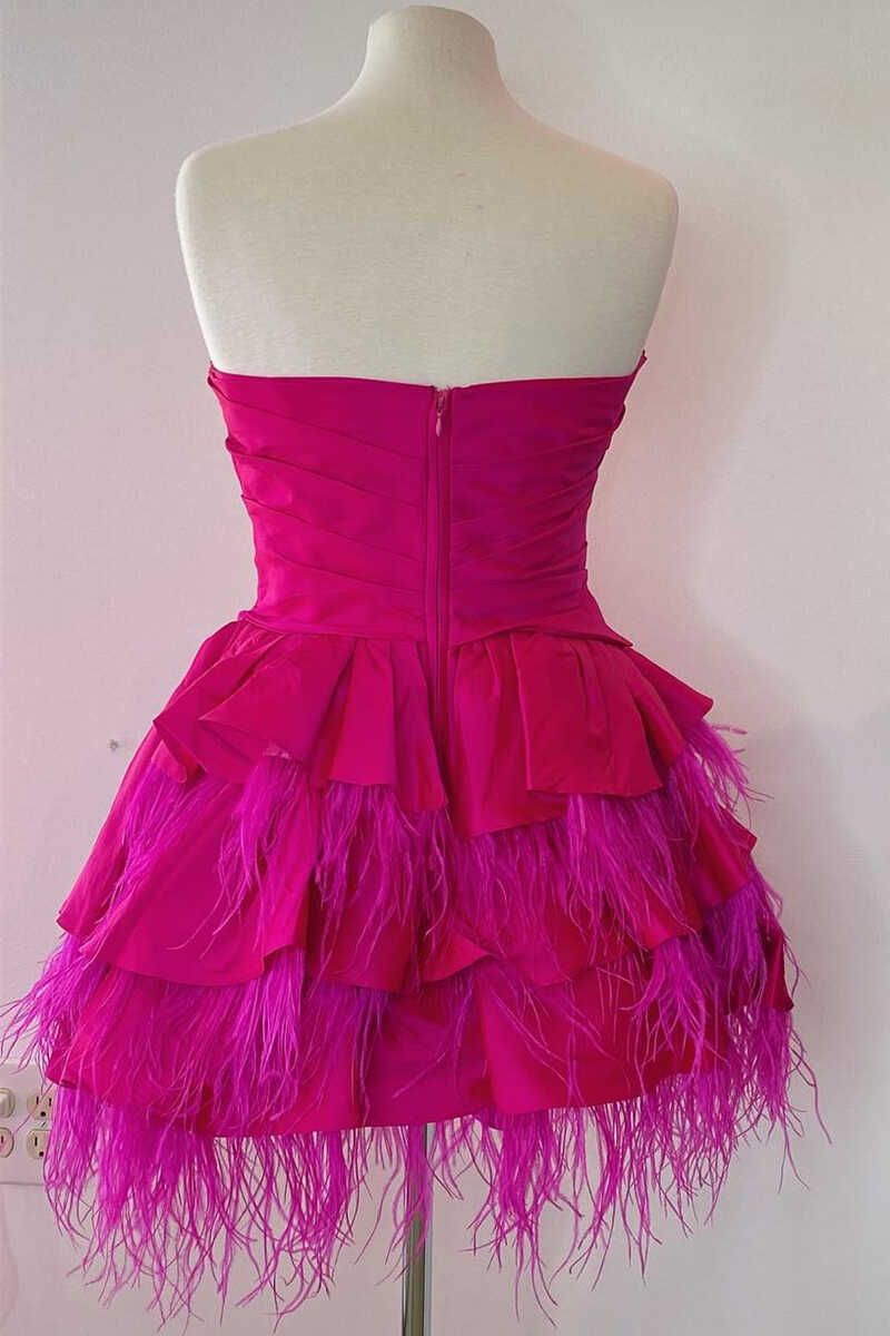 Magenta Strapless Multi-Tiered Mini Homecoming Dress gh1336