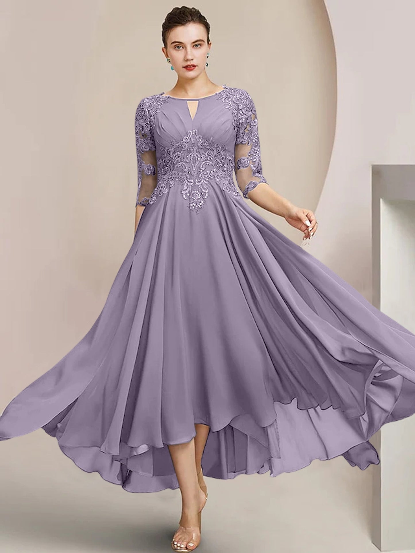 A-Line/Princess Scoop Tea-Length Mother of the Bride Dresses