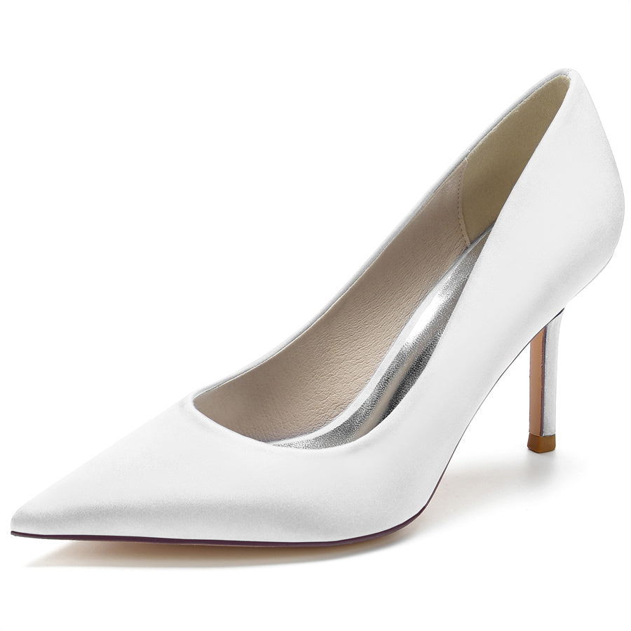 Women's Wedding Silk Satin Stiletto Heel Pointed Toe Minimalist Bridal Shoes