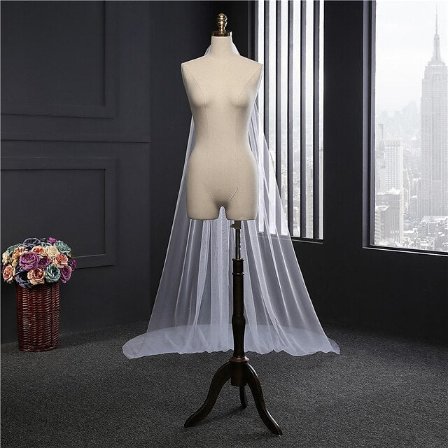 One-tier Simple Wedding Veil Cathedral Veils with Solid 300cm Tulle