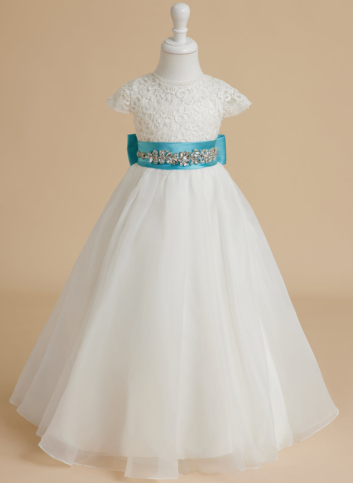 A-line Lace Organza Ankle-length Ivory Flower Girl Dress