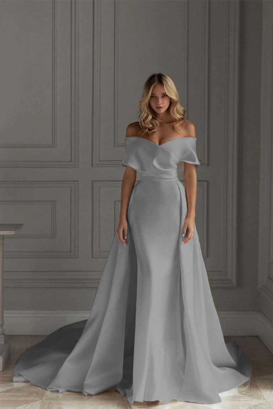 White Off-The-Shoulder Mermaid Prom Dress With Ruffles JT0001