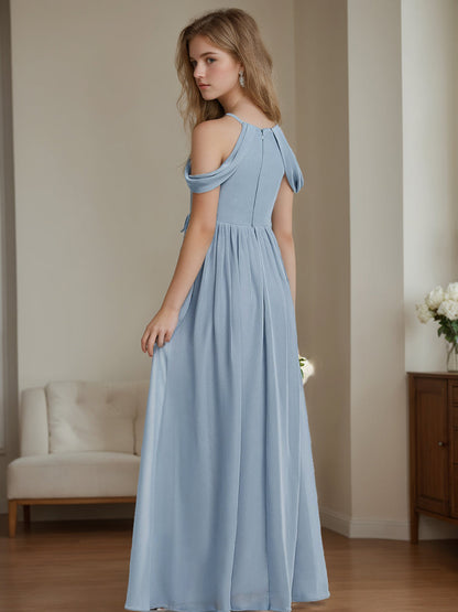 A-Line/Princess Off-the-Shoulder Sleeveless Junior Bridesmaid Dresses with Pleats