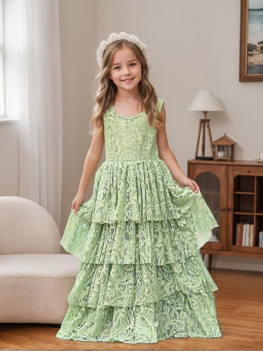 A-line Lace Tulle Floor-length Toddler Flower Girl Dress