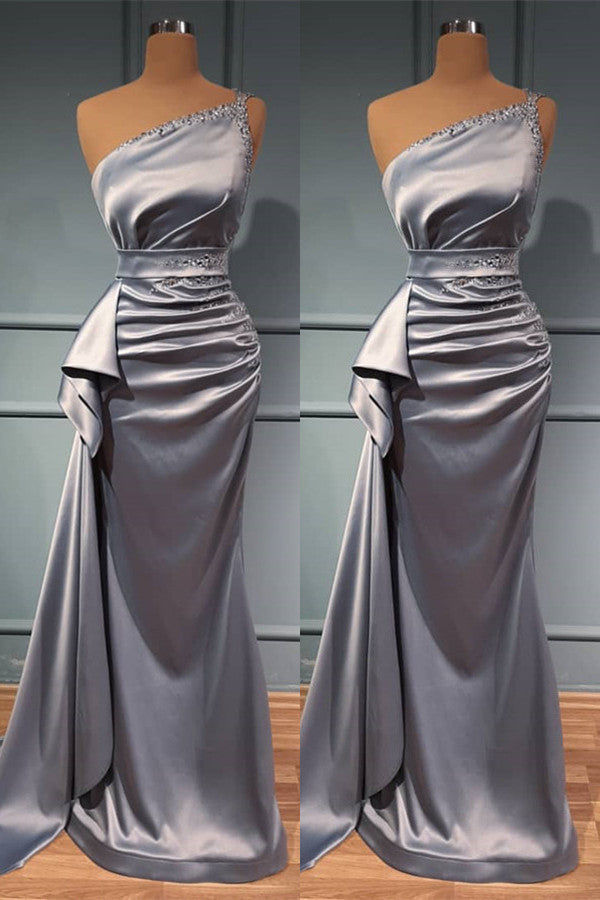 Shiny Sliver One Shoulder Beadings Prom Dress With Belts Online ED0047