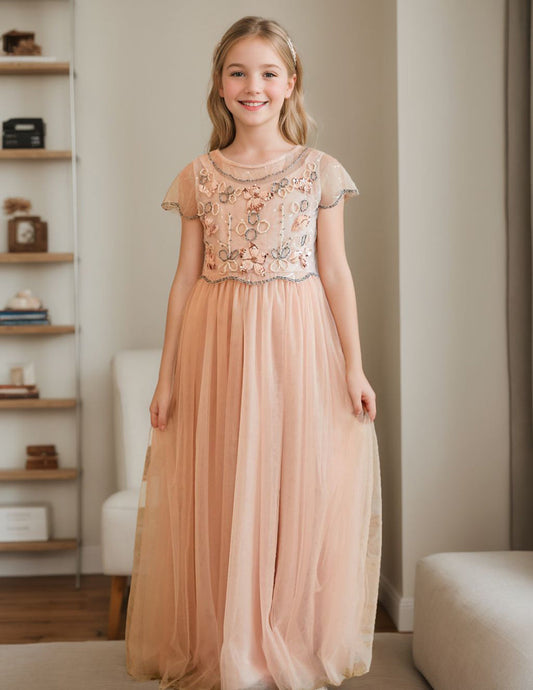 A-line Chiffon Floor-length Pink Flower Girl Dress