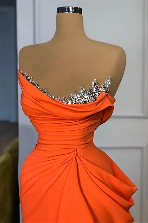 Online Orange Sequins Mermaid Strapless Prom Dress With Sleeveless ED0048