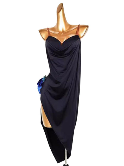 Latin Dance Dress Hollow-out Pure Color Splicing Women's Performance Sleeveless Spandex Ice Silk