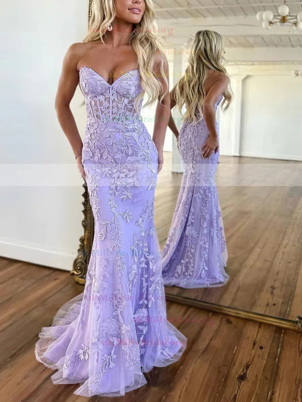 Baby Blue Mermaid Tulle Prom Dresses V Neck Backless With Lace Printing YH0082