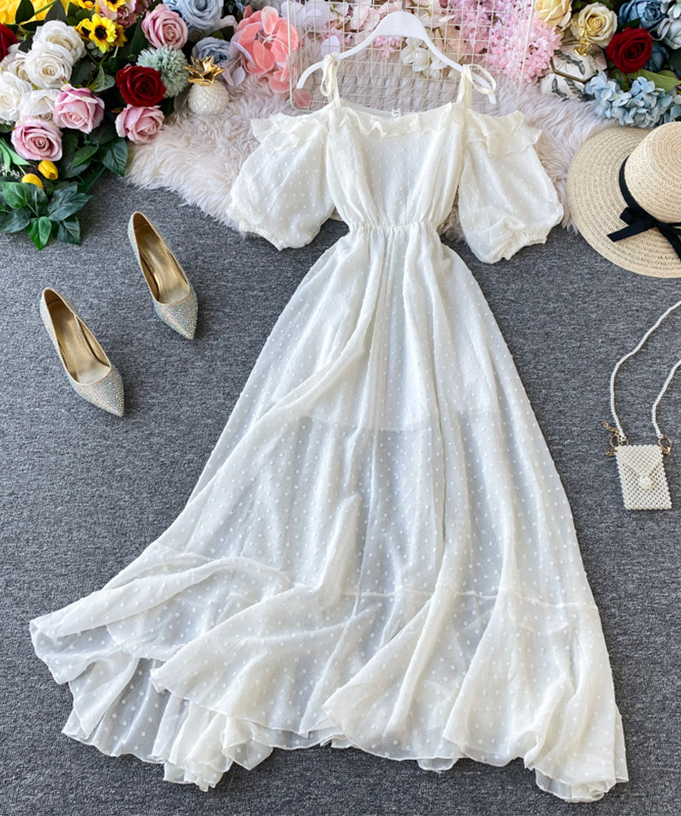 Simple white A line dress fashion girl dress  1117