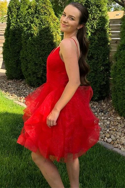 Princess Red A-line Ruffles Short Homecoming Dress  gh1512