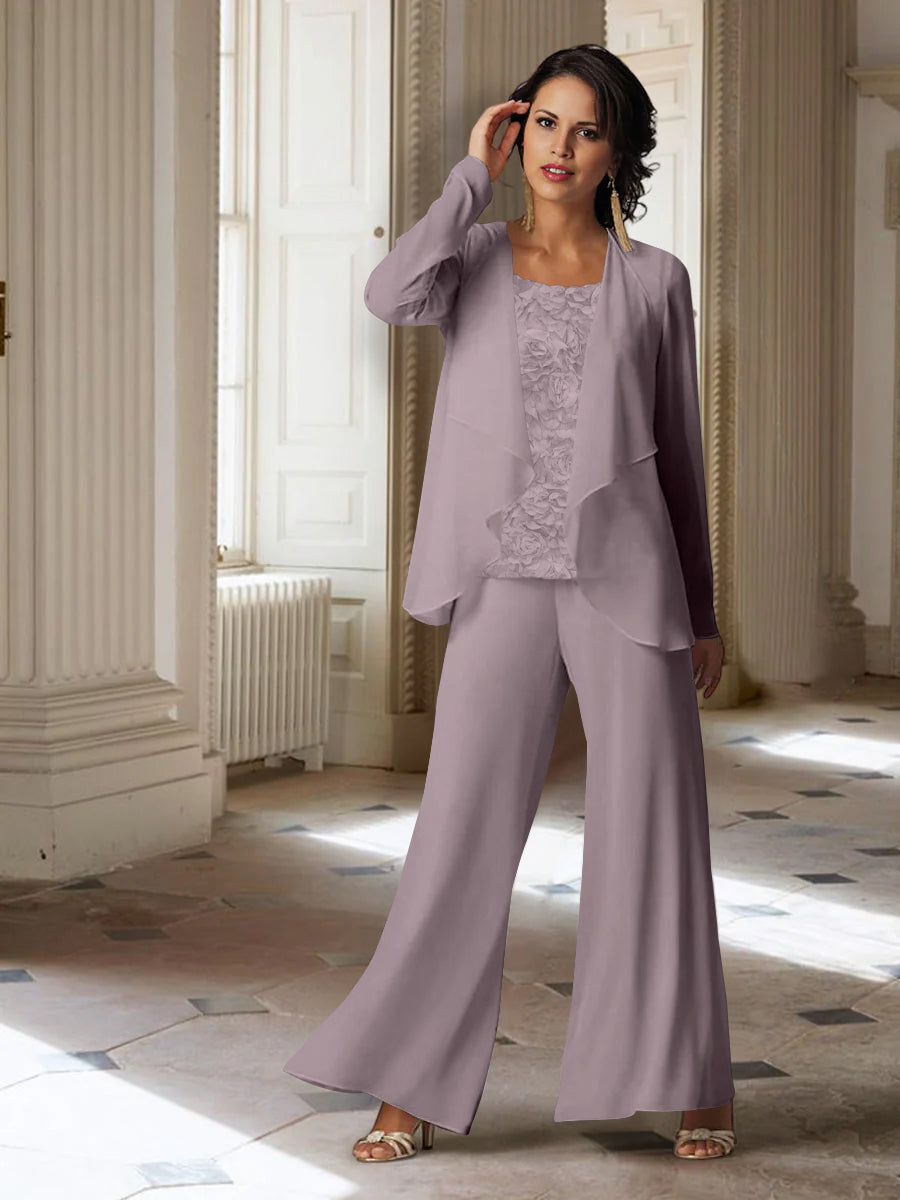 Chiffon Long Sleeves Mother of the Bride Pantsuits with Jacket