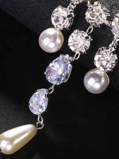 Fashion Simple Pearl Diamond Tassel Sparkling Necklace Accessories