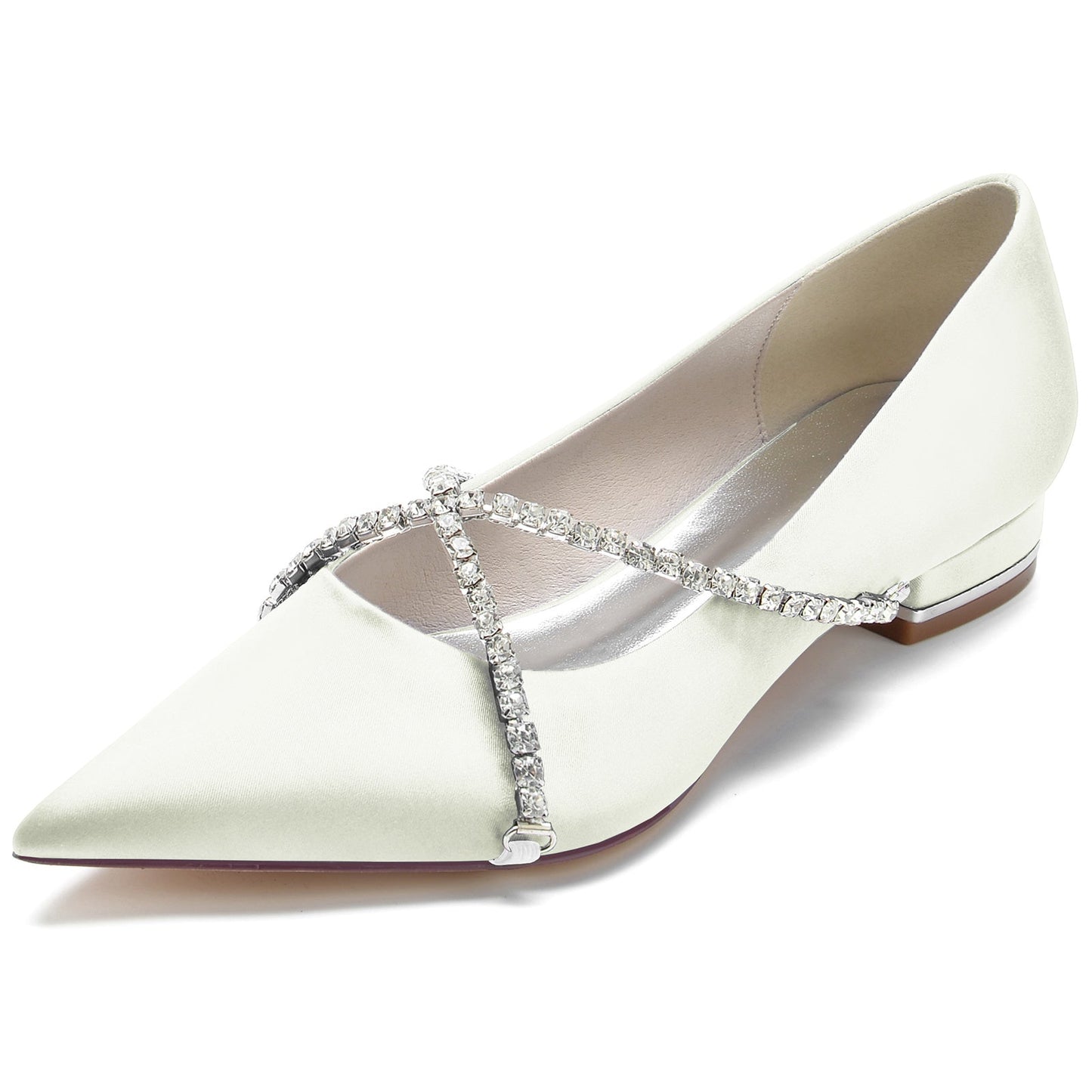 Women's Wedding Shoes Crossed Crystal Chain Low Pointed Toe Bridal Shoes