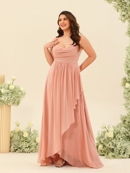 A-Line/Princess Asymmetrical Spaghetti Straps Ruffles Plus Size Bridesmaid Dresses