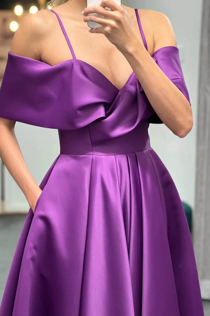 Purple Off-The-Shoulder A Line Elegant Prom Dress With Pockets ED0131