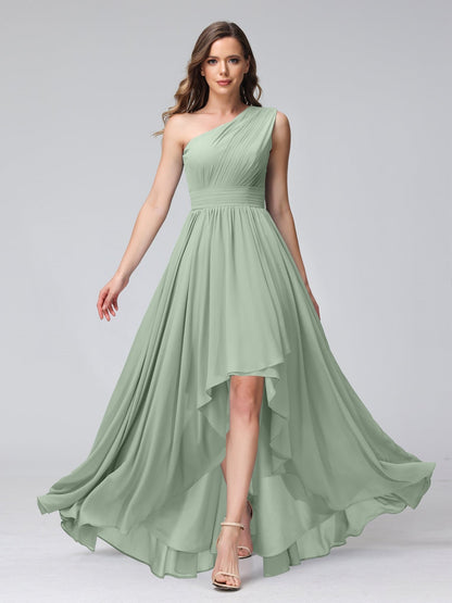 A-Line/Princess One-Shoulder Sleeveless Asymmetrical Bridemaid Dresses with Pockets