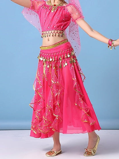 Belly Dance Kids' Dancewear Top Girls' Performance With Paillette & Gold Coin & Tassel & Cascading Ruffles