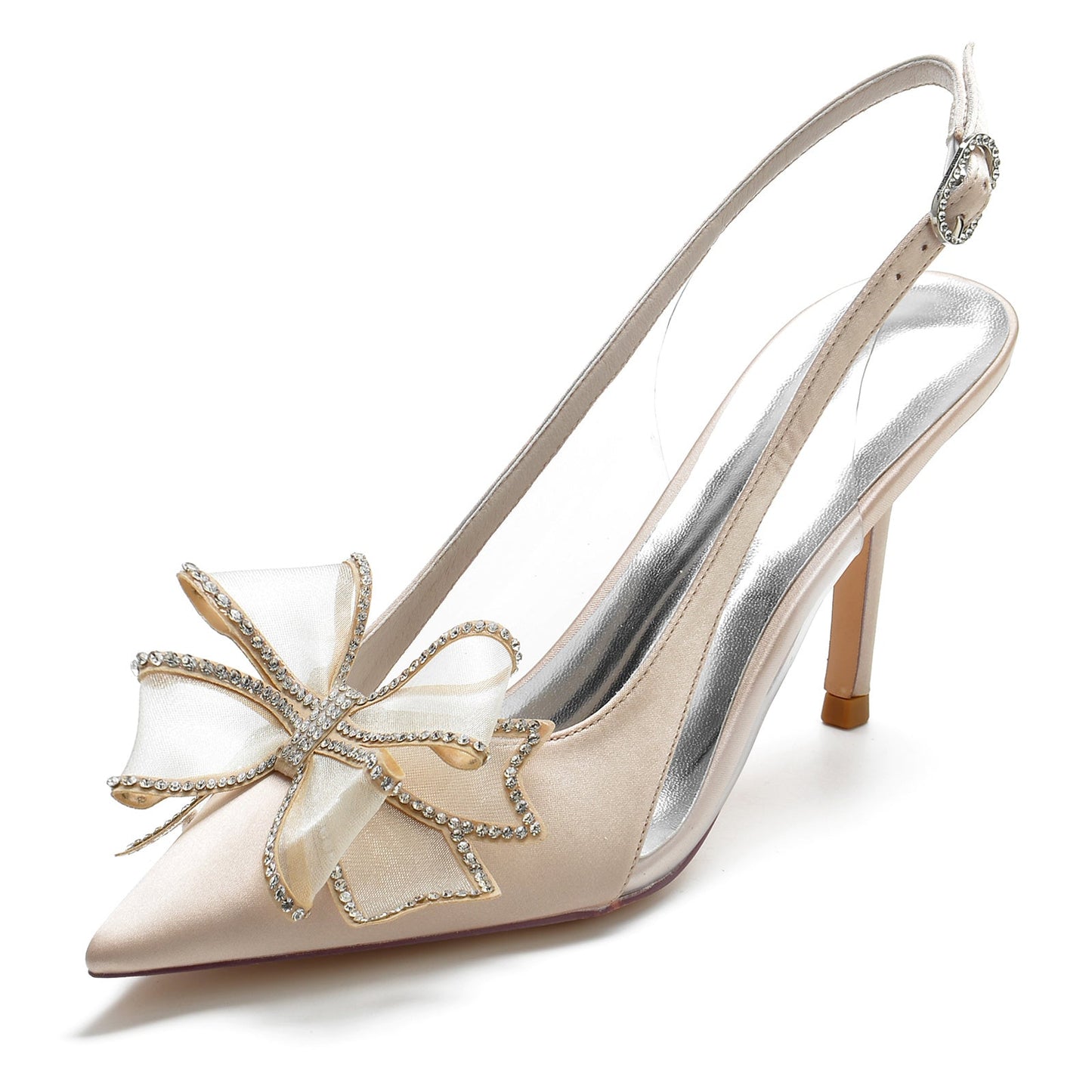 Women's Wedding Shoes Silk Satin Lace Bow Stiletto Pointed Toe Bridal Shoes