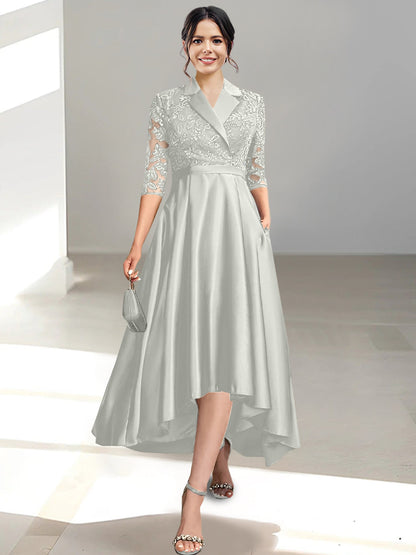 Sheath/Column V-Neck Tea-Length Mother of the Bride Dresses