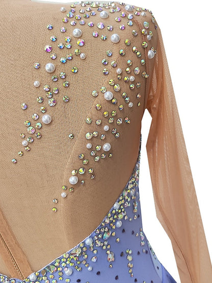 Figure Skating Dress Women's Girls' Dancewear Thumbhole High Elasticity Crystal/Rhinestone Long Sleeve Ice Skating Dress