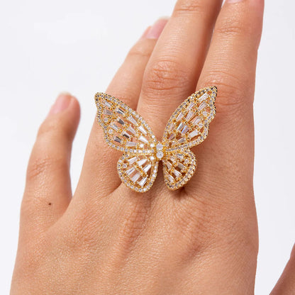 Delicate Zirconia Cut-out Butterfly Adjustable Insect Ring