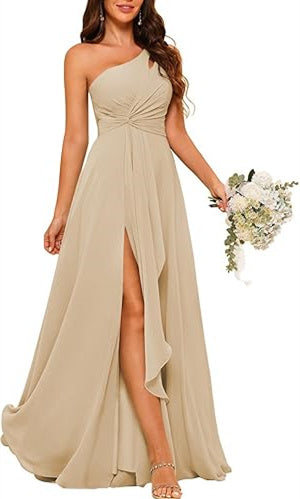 A-Line/Princess One-Shoulder Sleeveless Floor-Length Bridesmaid Dress with Split Side