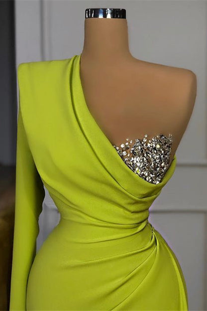 Elegant Mermaid One Shoulder Sequins Prom Dress With Long Sleeve ED0049