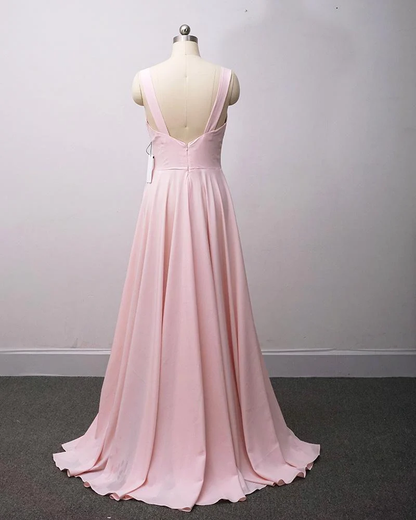 Charming Slit Long V-Neckline Bridesmaid Dress, Beautiful Party Gown  gh462