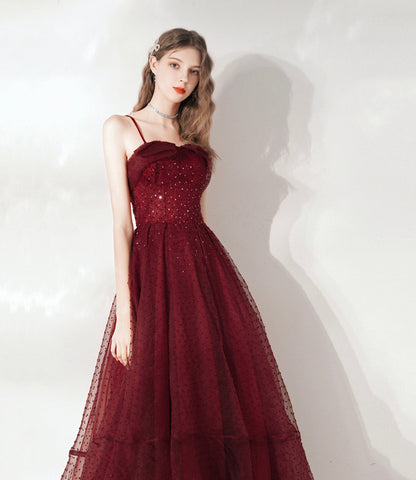 Burgundy tulle beads short prom dress homecoming dress  8793