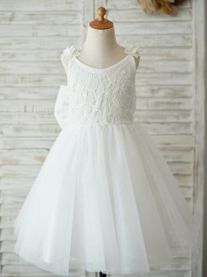 Lace Tulle Knee-length 3D Flower Girl Dress