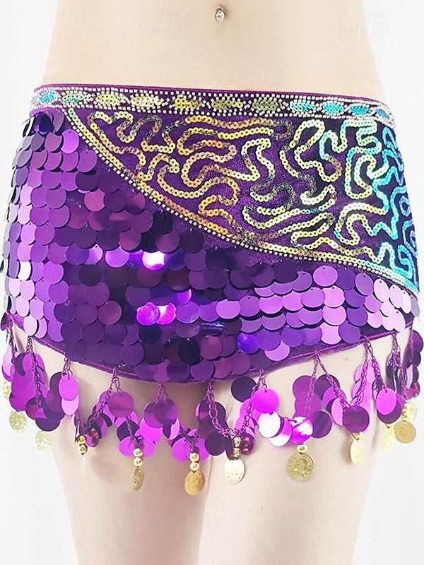 Belly Dance Belt Splicing Sequins Women's Performance Training Sleeveless High Polyester