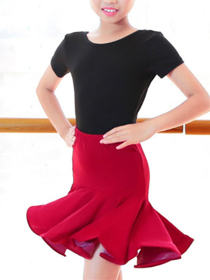 Kids' Dancewear Skirts Pleats Splicing Short Sleeve Girls' Performance & Nylon