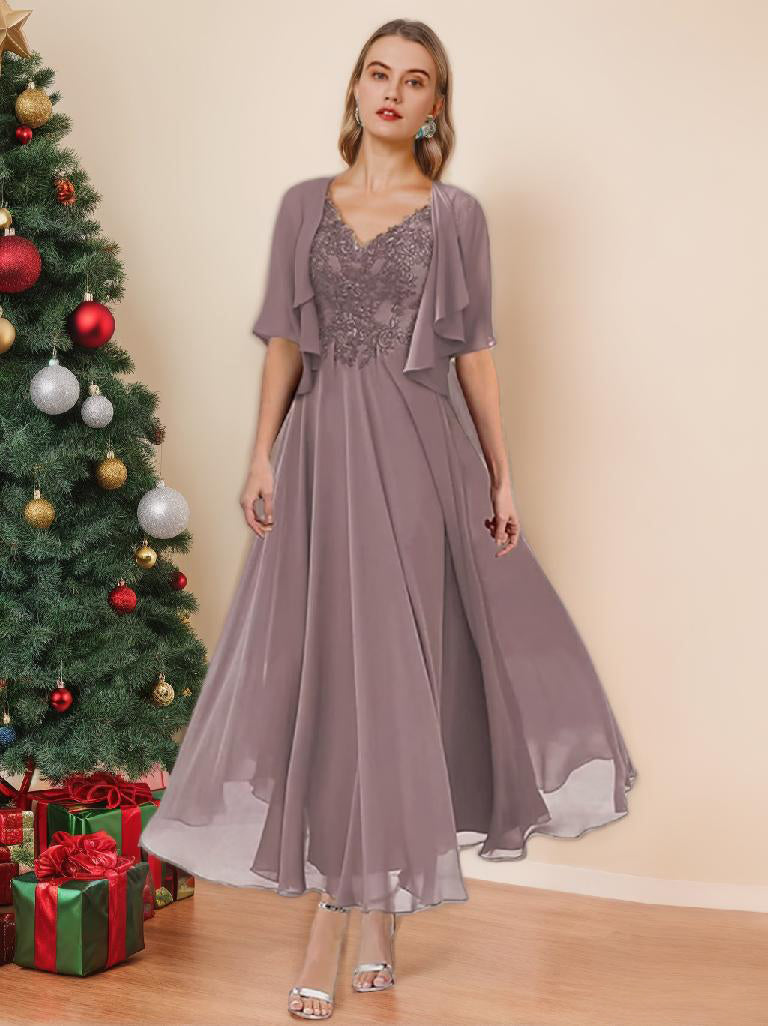 A-Line/Princess V-Neck Tea-Length Mother of the Bride Dresses