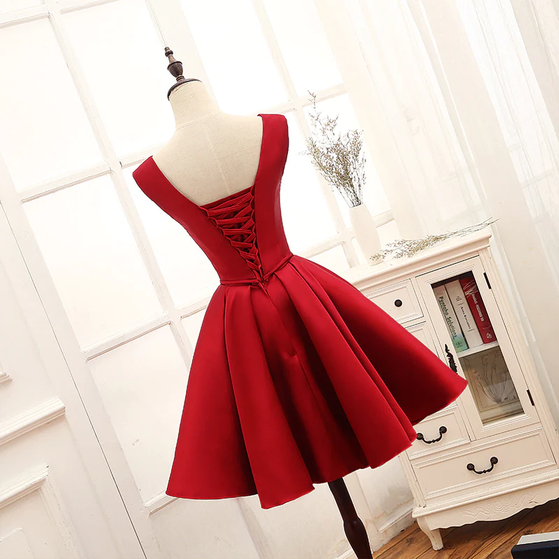 Adorable Red Satin Homecoming Dress , Short Party Dress  gh517