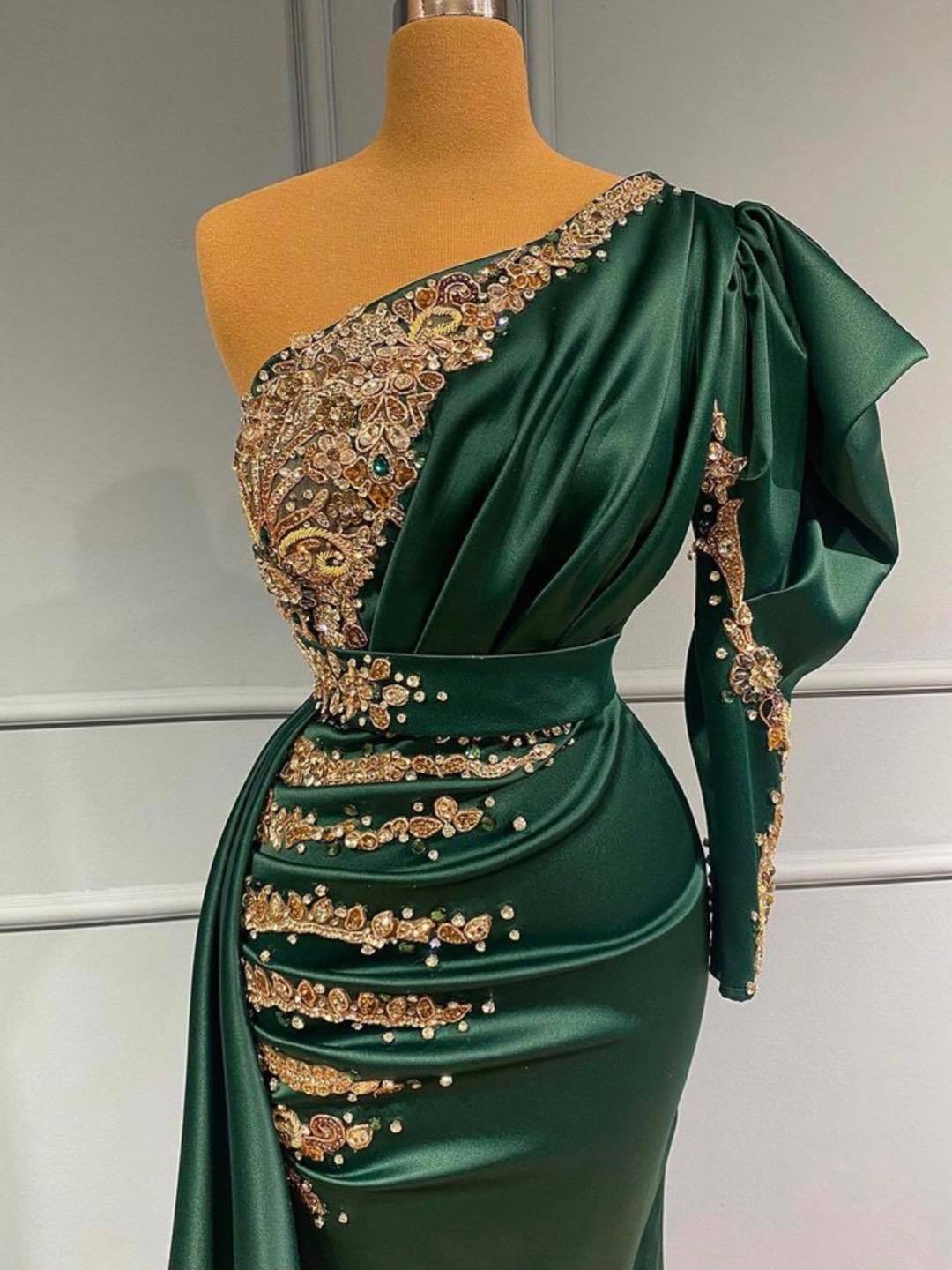 Dark Green One Shoulder Mermaid Prom Dress PD0510