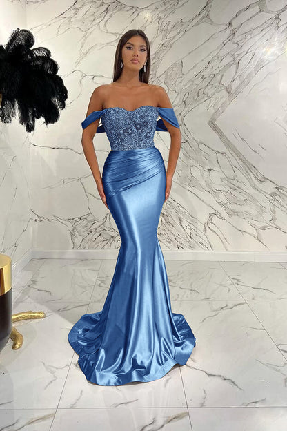 Elegant Off-The-Shoulder Mermaid Sequins Prom Dress With Beads Pleated ED0408