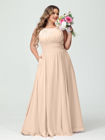 A-Line/Princess Spaghetti Straps Sleeveless Plus Size Bridesmaid Dresses with Pockets