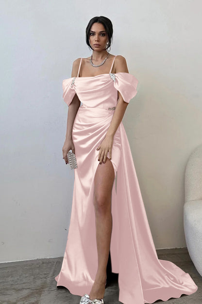 Spaghetti-Straps Off-The-Shoulder Long Split Prom Dress ZT0239