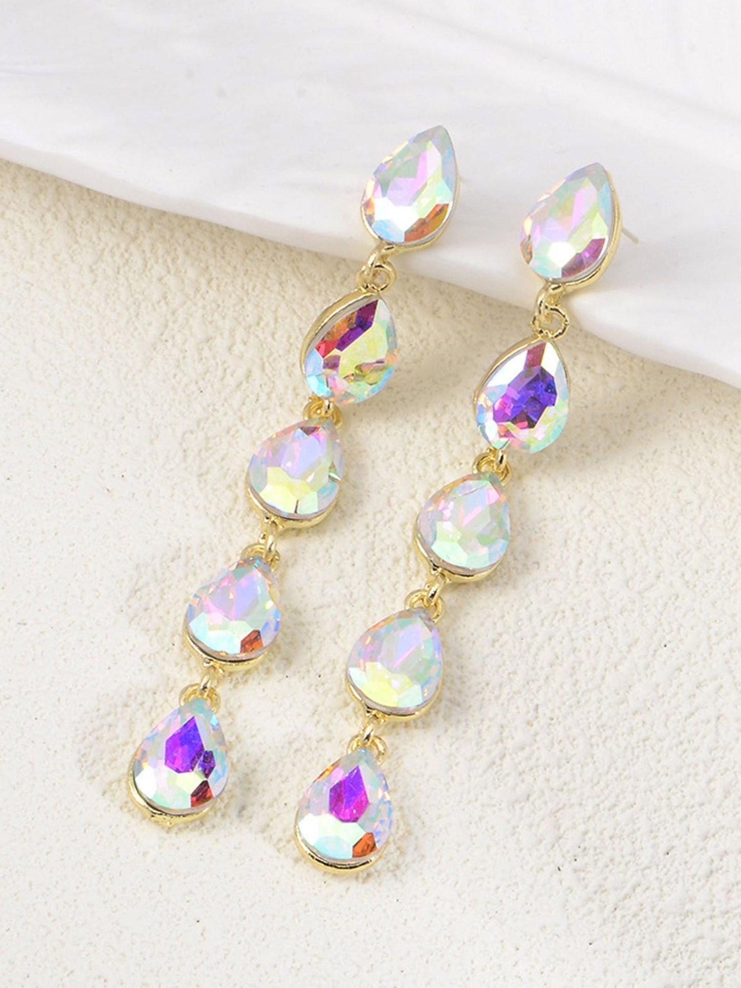 Women's Long Drop Minimalist Earrings with Teardrop Rhinestones