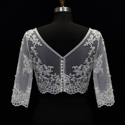 Women's Wrap Bolero Sexy Bridal Half Sleeve Lace Wedding Wraps With Button