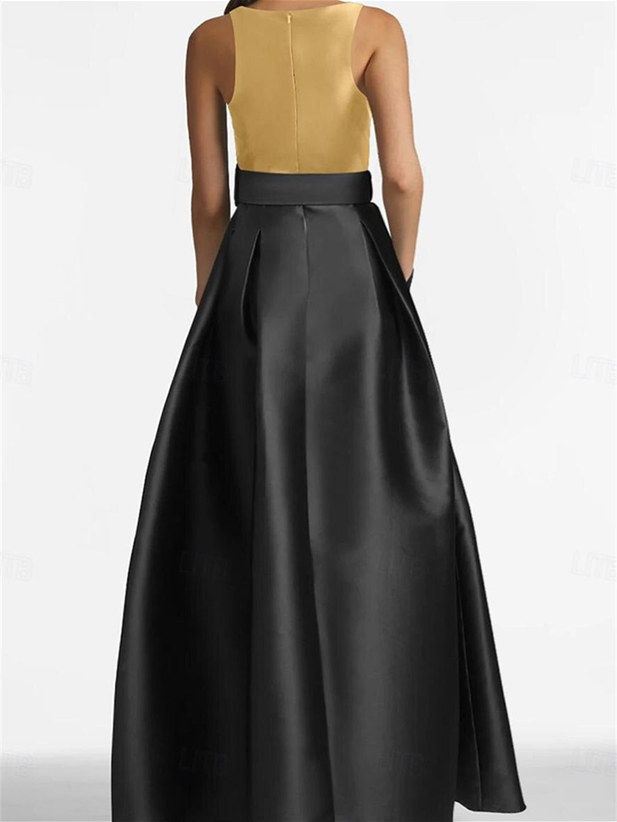 A-Line/Princess Scoop Sleeveless Floor-Length Evening Dresses with Belt