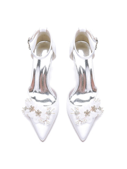 Women's Wedding Shoes Rhinestone Mid Heel Pointed Toe Bridal Shoes