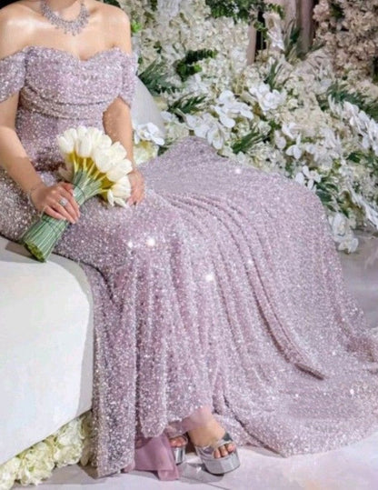 Beautiful Arab Wedding Dress, Off The Shoulder Sequins Prom Dress, Mermaid Dress For Prom