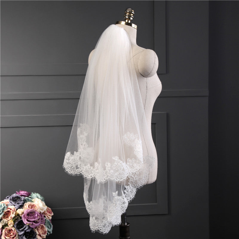 Two-tier Stylish Wedding Veil with Appliques