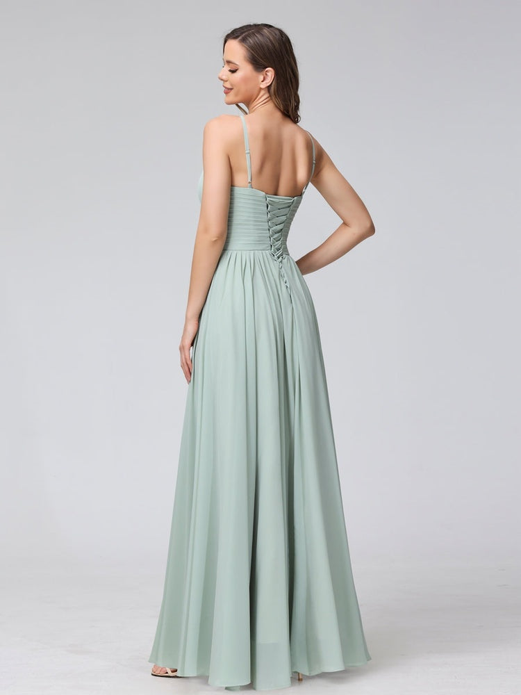 A-Line/Princess Halter Sleeveless Floor-Length Bridemaid Dresses with Ruffles