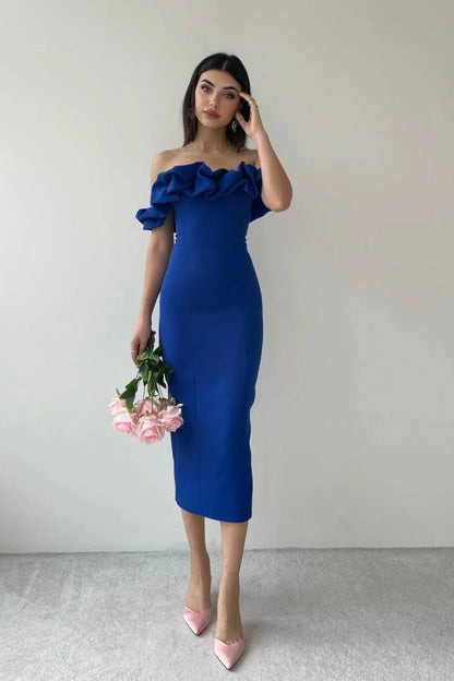 Royal Blue Strapless Off-The-Shoulder Prom Dress ZT0309