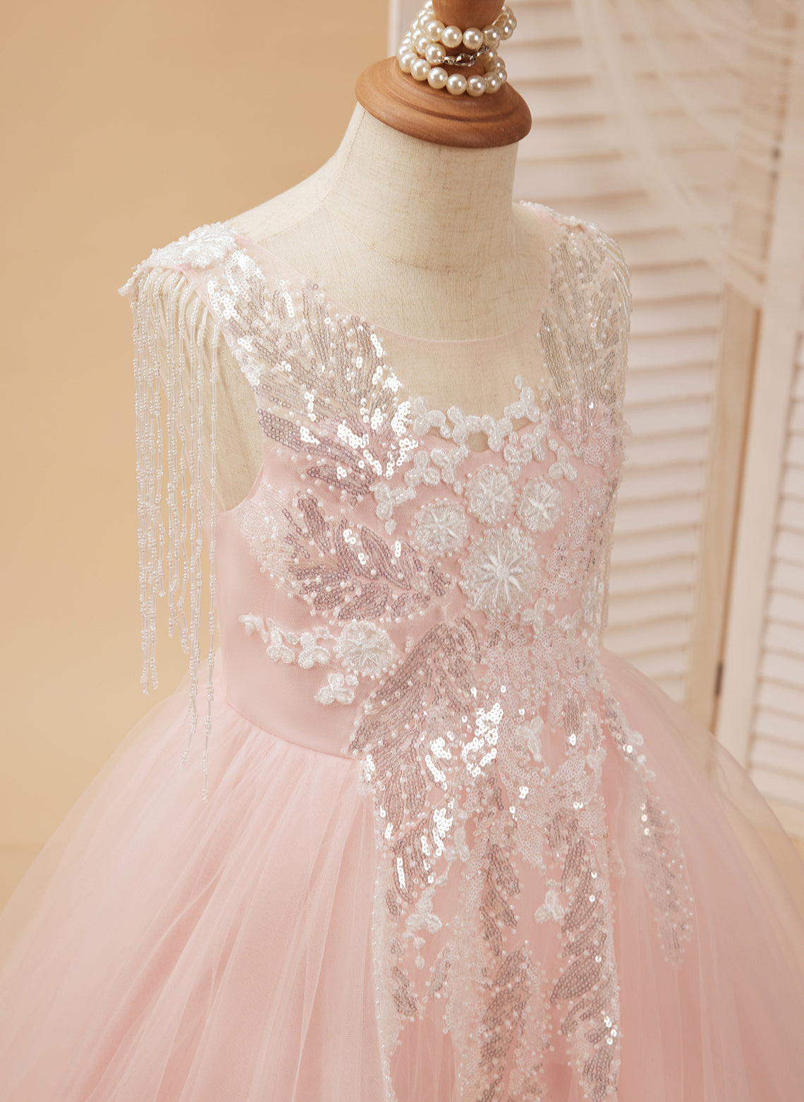 Ball-Gown/Princess Satin Tulle Floor-length Pink Flower Girl Dress